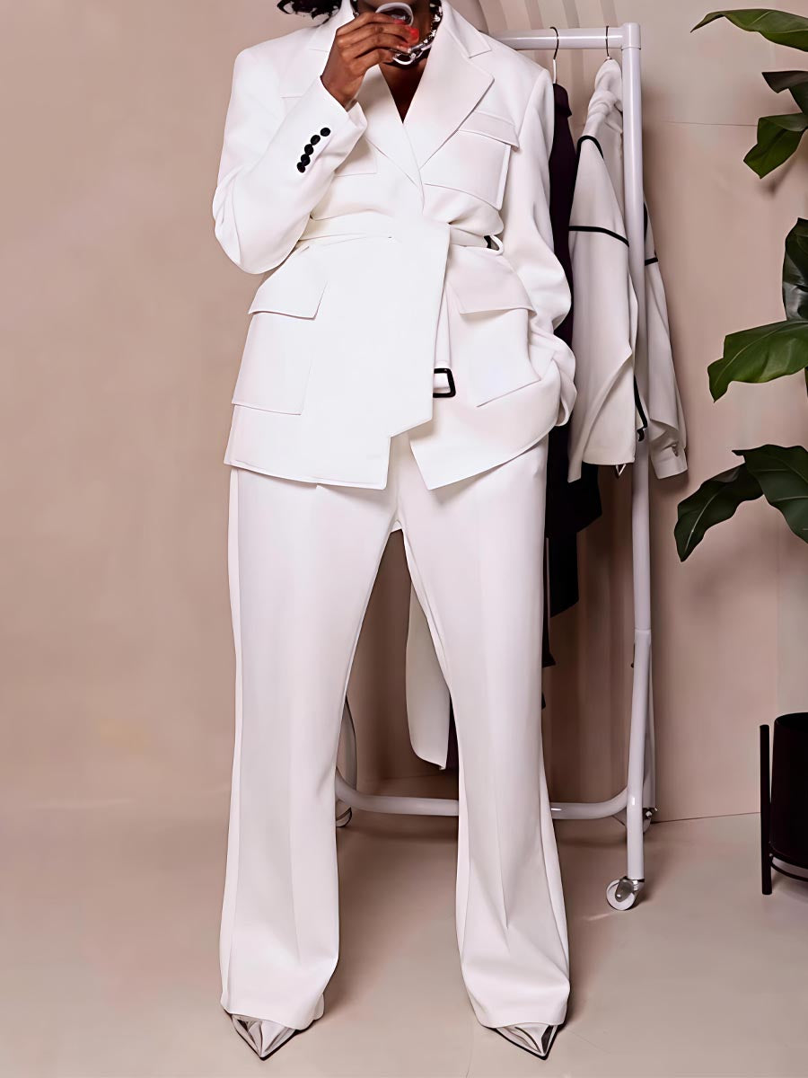 Fashion Pockets Belted Two Pieces Set