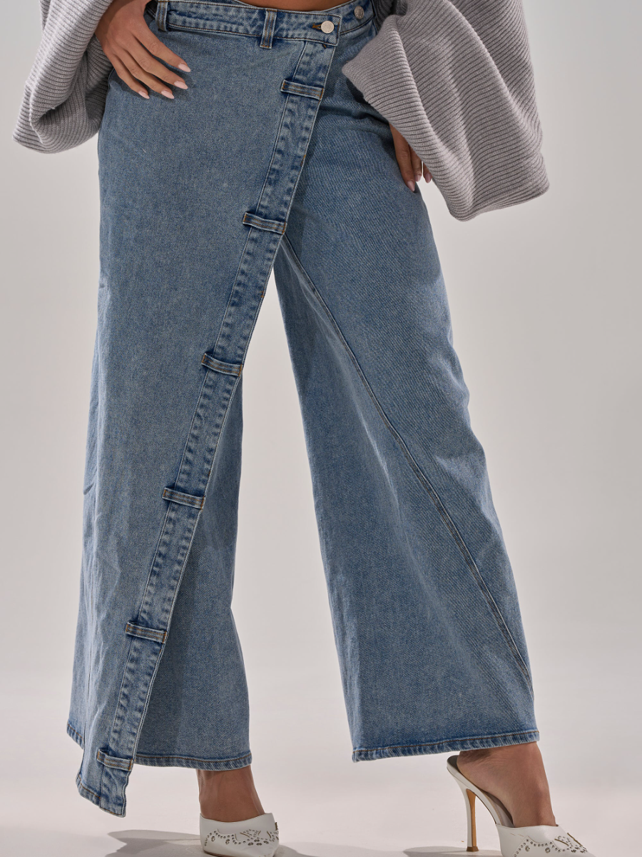 Loop-Waist Button Wide-Leg Jeans